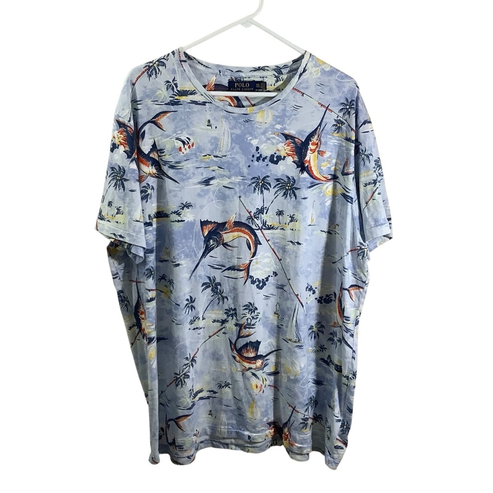 Ralph Lauren Men's Blue Tropical Graphic Tee